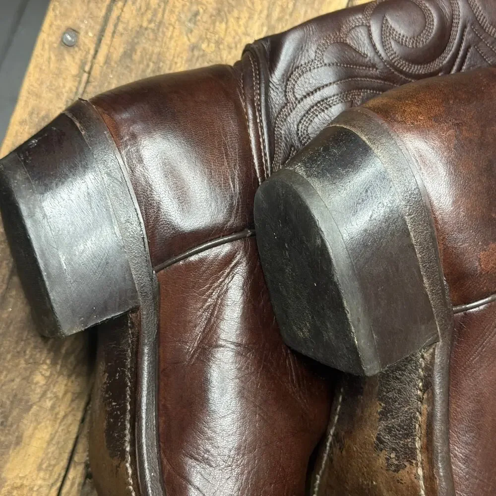 Vintage Wrangler USA Brown Leather Cowboy Western Boots Men's 9D